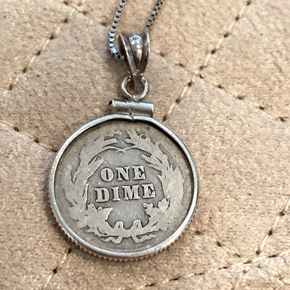Rare 1913 Barber Silver Dime Pendant - Picture 2 of 5